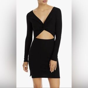 NWT Fore Ribbed Knit Black Cut Out V-Neck Long Sleeve Mini Dress Size XS Women